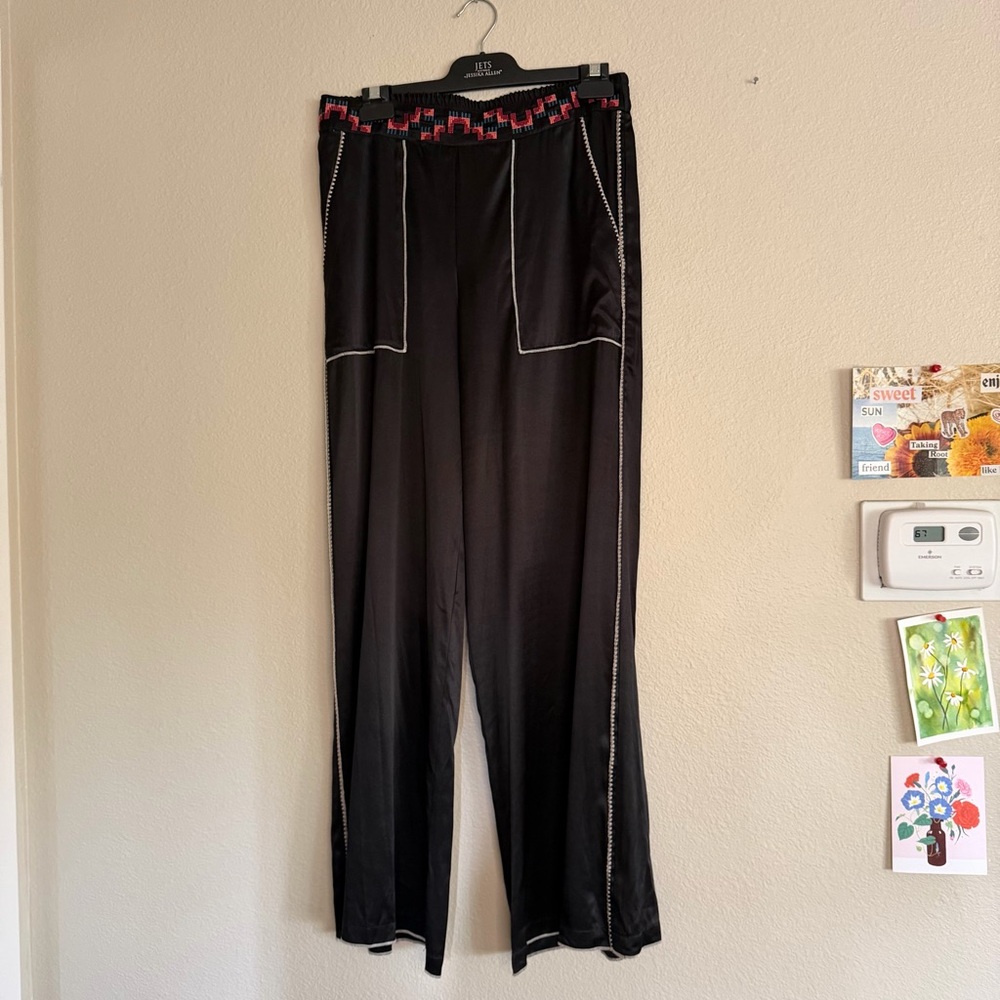 Johnny Was Maud Wide Leg Pants Domitila Embroidered Black Size Small NWT